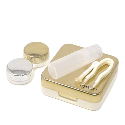1 kit de estojo de lentes de contato dourado moderno, portátil, mini caixa de lentes de contato com espelho para casa, escritório, viagens, vida diária