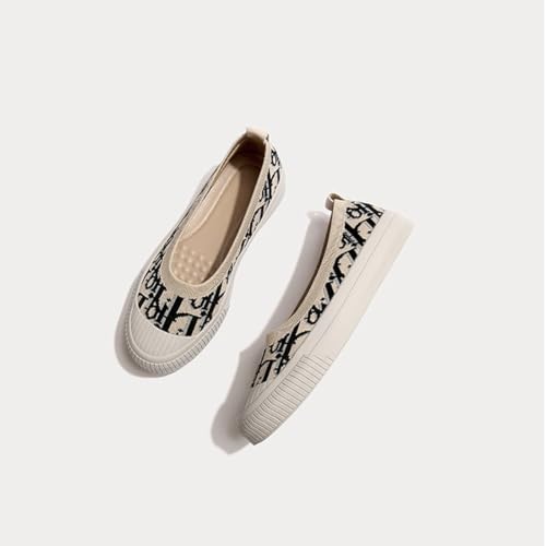 Knit Shoes for Women Round Toe Ballet Flats Slip on Flats Breathable Trendy Casual Shoes Anti-Slip Low Heels Chunky Platform3