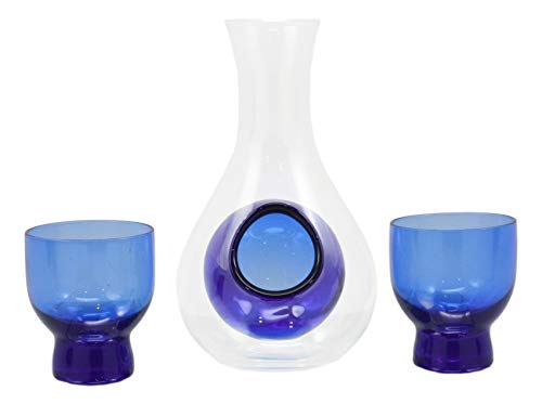 Ebros Japanese Blue Infused Glass Sake Set Consisting Of Cold Sake Flask With