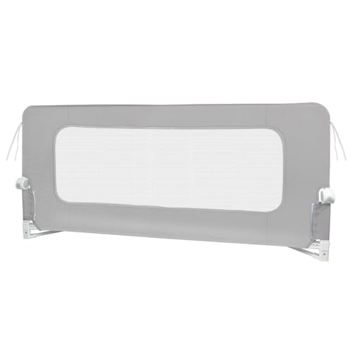Barrera de cama plegable totalmente sin taladrar, ajustable en altura, anticaída y antipellizco, apto para todos los tipos de colchones y camas (gris, 150 x 73 – 86 cm)