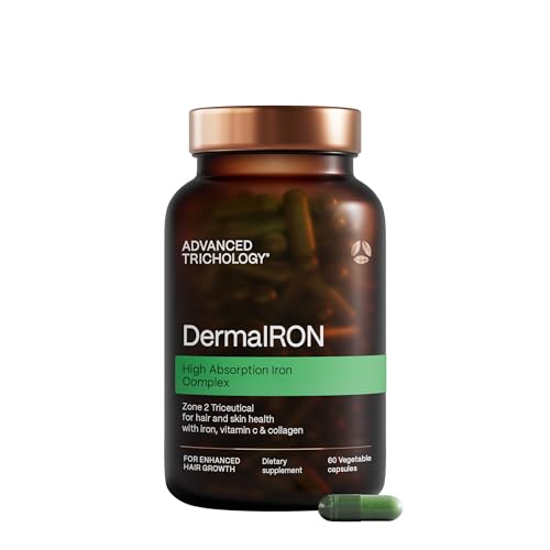 Derma-Iron Supplement for Women and Men - Iron blood builder pills for hair and skin with Collagen and natural Vitamin C, low iron and ferritin, thinning hair, hair loss support