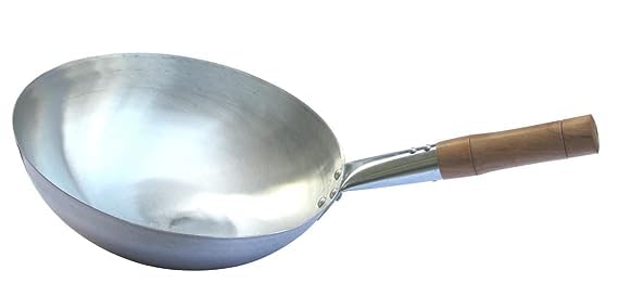 Olrada Traditional Carbon Steel Pow Wok with Wooden and Steel Handle-Parent (14.4 inch Wok)
