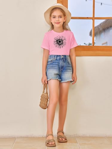 Image of Girls Short Sleeve T Shirts Kids Summer Tops Crewneck Tees 5-14 Years