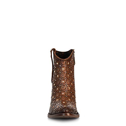 Cuadra Women's Leather Bootie with Swarovski Crystals and Zipper Brown3