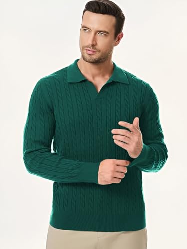 Image of TYSORT Men's Cotton Full Sleeve Collar Polo Sweater for Men, Cable Knitted Sweaters for Men