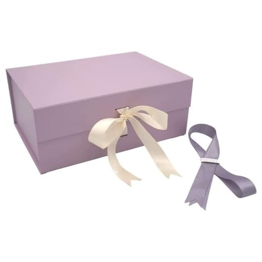 PAPER GENIUS Luxury Gift Box-9.5x7x4 Inches-with 2 Satin Ribbons | Matte Textured Finish Box for Valentine's day, Bridal and Baby Shower Gifts (Medium (Pack of 1), Lavender)…