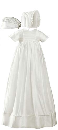 Short Sleeve Silk Dupioni Christening Baptism Family Gown, 06 Month White