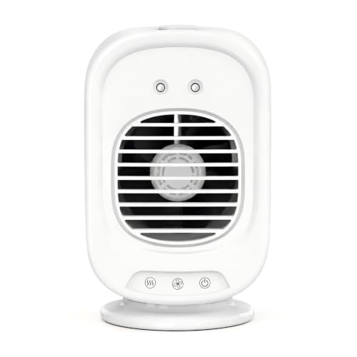 Aire Acondicionado Portatil, Mini Enfriador de Aire Portátil, 4 en 1 USB Recargable con Tanque 300 mL, 3 Velocidades, Adecuado para Dormitorio, Oficina, Camping(Blanco óptico)