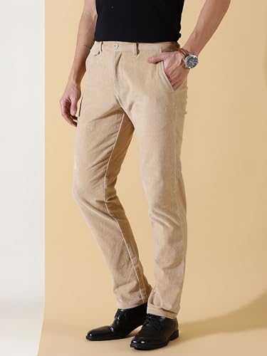 Image of Thomas Scott Men Smart Slim Fit Easy Wash Corduroy Chino Pants (Beige, 36)