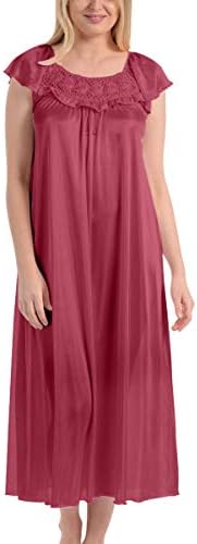 EZI Women's Satin Silk Ruffle Long Nightgown