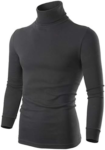 Mens Turtleneck Long Sleeve Shirts, 100% Cotton Long Loose Mens Turtleneck Thermal Underwear,L Black