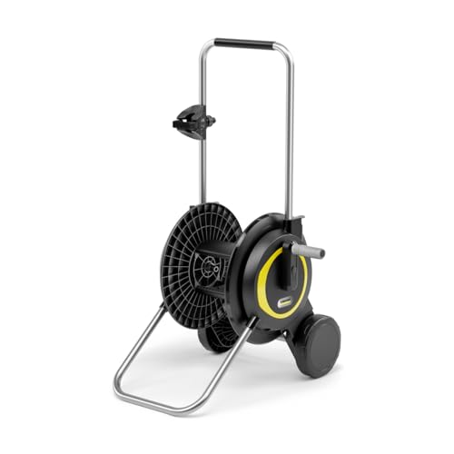 Kärcher Carro de Manguera HT 3, Compacto y móvil con Base Extra Ancha, Mango Regulable en Altura, Incluye Soporte para jeringas, Color Negro