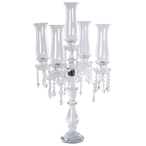 Efavormart 5 Arm Premium Crystal Glass Taper Candle Holder Candelabra with Chandelier Chains 32"