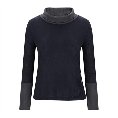 Women's Turtleneck Sweaters Long Sleeve Waffle Knit Pullover Tops Color Block Shirts Blouses Fall Clothes Outfits 5