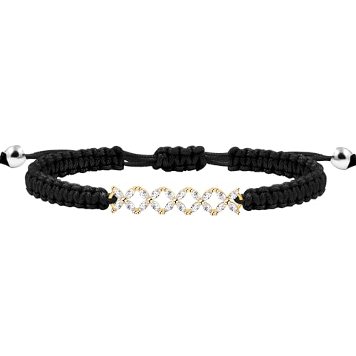 Image of Hand-woven String and Tennis Zircon Bracelet, Stylish Retro Adjustable Bracelet BFF Cubic Zirconia Crystal Women's Love Friendship Jewelry