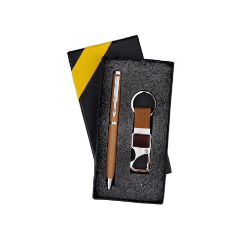 Image of Personalized Metal Ball Pen & Keychain Gift Combo 2 in 1 For Brother-Sister Special Occasion Corporate Gifting (Tan)