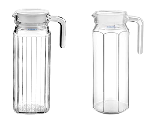 Image of SYANKA Premium Water and Juice Glass Jug Pitcher with lid (Set of 2), 1.1-Liter, Hot Cold Water Pitcher Water Jug for Dining Table, Iced Tea, Milk and Juice Beverage Carafe, Lemon Jug