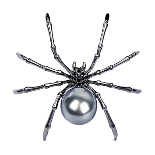 Image of Victorian Style Mother of Pearl Body and Micro Pave Spider Brooches Pins Silver Tone Goth Accessories Pins for Backpacks Aesthetic