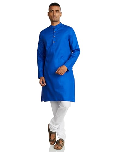 Image of Amazon Brand - Symbol Men Cotton Solid Long Kurta Pyjama Set (2pcs)