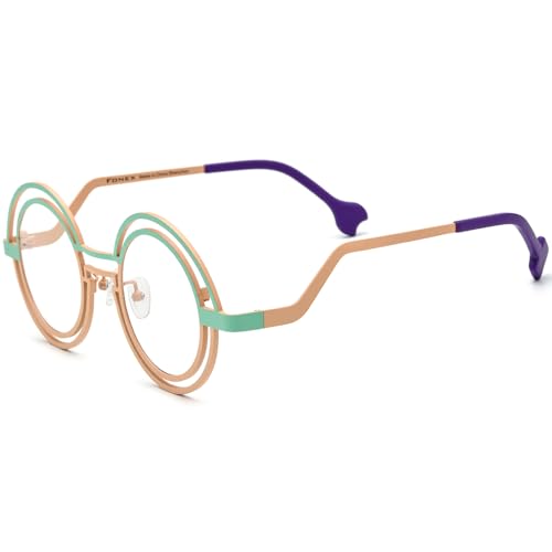Image of FONEX Colorful Pure Titanium Glasses Frame Women Retro Round Eyeglasses