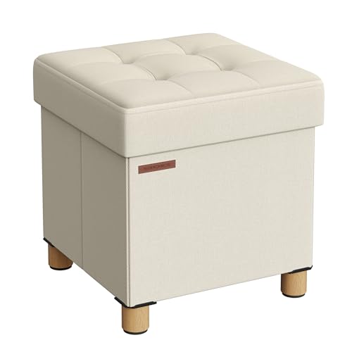 SONGMICS Sitzhocker mit Stauraum, kleine klappbare Sitzbank, 38 x 38 cm Fußbank, Aufbewahrungsbox, bis 300 kg belastbar, für Wohnzimmer Schlafzimmer Schlafsaal, cremeweiß LSF014W11 SONGMICS Sitzhocker mit Stauraum, kleine klappbare Sitzbank, 38 x 38 cm Fußbank, Aufbewahrungsbox, bis 300 kg belastbar, für Wohnzimmer Schlafzimmer Schlafsaal, cremeweiß LSF014W11