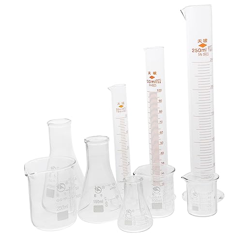 Cabilock Laboratory Glassware 9pcs Set (beakers Cylinders Flask) for Chemistry Experiments