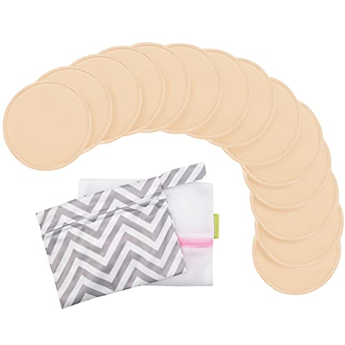 Image of Reusable Nursing Pads for Breastfeeding, 14-Pack - 4-Layers Viscose Derived from Bamboo Nursing Pads, Breastfeeding Pads, Washable Breast Pads, Organic Maternity Pads,Nipple Pads (Bare Beige, M 3.9")