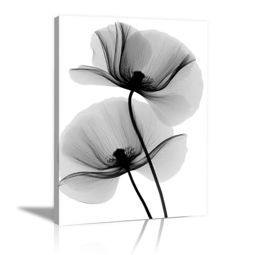 Cartel floral moderno blanco y negro de 20x30cm enmarcado para dormitorio