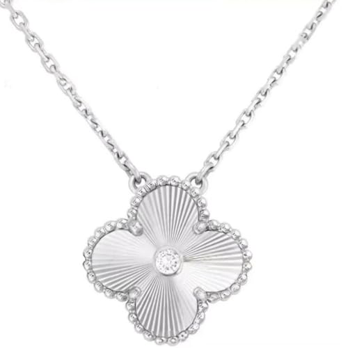 [YOSHIKI&SUE] 四つ葉のクローバーネックレス（白貝/ピンク貝/カーネリアン/ブラックオニキス） スターリングシルバー18金メッキ (ダイヤ シルバー) [並行輸入品]のサムネイル