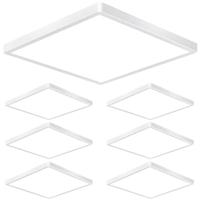 Rezant 12 Inch 24W LED Flush Mount Ceiling Light Fixtures, 3000K/4000K/6000K Adjustable Square LED Ceiling Light, 2800LM Flat Panel Ceiling Light Fixture for Hallway, Kitchen, Bedroom (White-6 Pack)