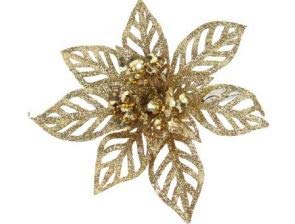 Gisela Graham set of two Gold Glitter Acrylic Poinsettias On Clips christmas decorations