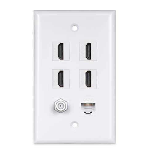 4 HDMI Keystone Wall Plate,PHIZLI 1 - Cat6 Ethernet 1 - Coax Cable