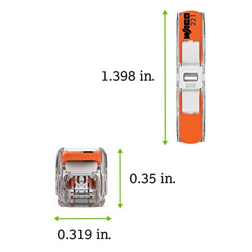 Image of 221-2401 | WAGO Lever-Nuts Inline Splicing Connector | for Solid and Stranded Conductors | 2-Conductor with Operating levers | 20-12 AWG | Transparent housing | White Cover | [Bag of 500 Pieces]