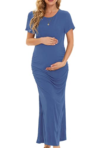 Robe de grossesse longue fendue manches courtes vêtement maternité maxi