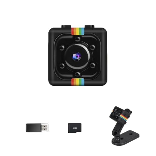 Mini Kamera, Bextgoo Überwachungskamera Ohne Wlan, Kleine Kamera Vorinstallierte 32G-Speicherkarte, 1080P-Video, 12MP-Fotoshooting, Nachtsicht, Drehbare Halterung, für Innen und Außenbereich (Schwarz)