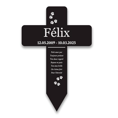 LAUBLUST Croix funéraire en Acrylique personnalisée avec nom pour Chien, Chat & Autres Animaux | Pattes, 2 Tailles – Piquet funéraire en Croix gravée avec Texte – Décoration de Tombe pour Animaux