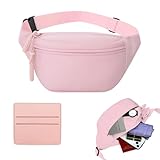 Bum Bag, 2 PCS Pink Fanny Pack for Women, 2-Zipper Pockets Cross Body Bag with Pink Card Holder, Adjustable Durable Large Capacity Belt Bag for Daily Use Sports Outdoor Travel