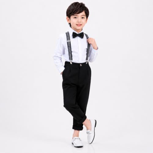 Image of SAGAR IMPEX Boys Cotton Blend Solid Full Sleeves Shirt and Pant Set with Suspender and Bow Tie | Clothing Set for Boys
