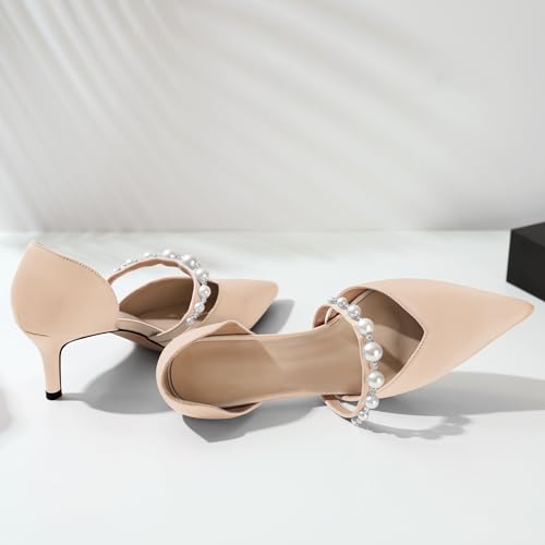 Joseywade Low Heels for Women Kitten Heels Pumps Pearl Strappy Closed Pointed Toe Slip-on 2.5 Inch Wedding Bridal Brides D'Orsay Dress Shoes4