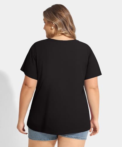 CARCOS Plus Size Tops for Women Short Sleeve Summer Pullover Color Block Crewneck/V Neck Tee Tunic Loose Fit Tshirts XL-5XL3