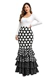 Falda Flamenca Mujer con Volantes en Cascada, Estampado de Lunares Blanco y Negro, Estilo Español Tradicional (FR/ES, Letras, S, M, Regular, Regular)
