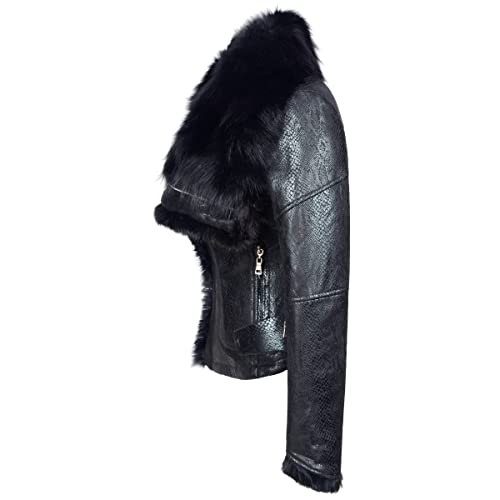 Fashion Sx Women's Winter Warm Fixed Fur Lapel Leather Jacket Punk Motorcycle Biker Short Coat (2Xl, Black) #TOP3