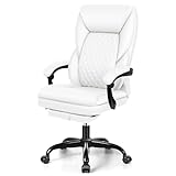BestEra Office Chair, Big and Tall Executive Office Chair with Foot Rest Ergonomic Home Office Desk Chairs Reclining High Back Leather Chairs with Lumbar Support (White)