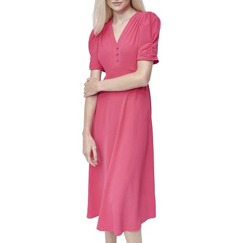 Image of DKNY Women's Short Sleeve Button Front Fit & Flare Midi Dress