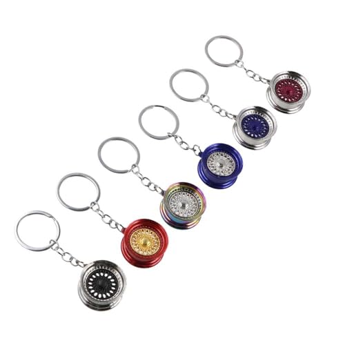 Pokinge 6Pcs Creative Wheel Rim Keychain, Auto Wheel Model Key Chains, Simulation Racing Wheels Keychain Bag Accessories Car Hobby Gift