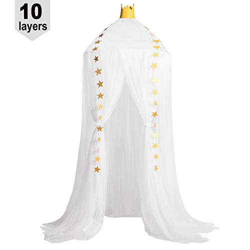 Image of Jolitac Princess Bed Canopy for Girls Room Decor Round Lace Mosquito Net Play Tent Reading Nook Canopies Yarn Girl Dome Netting Castle (White)