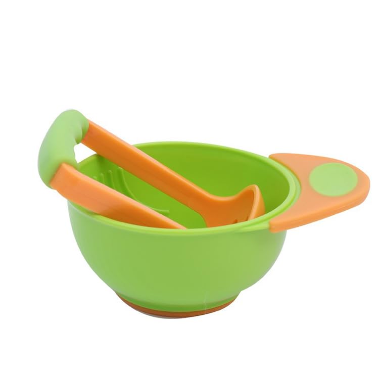 Adore Bravo! Baby Food Grinding Cum Feeding Bowl, Portable Baby Food Masher & Serving Bowl for Baby weaning Food Preparation (Green)