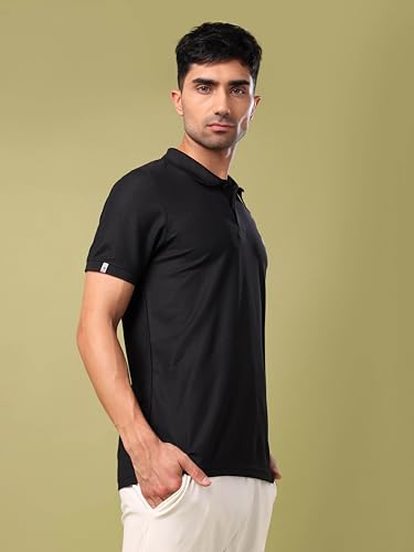 Image of TECHNOSPORT Men's Solid Slim Fit Polo Collar T-Shirt MATPIQ Half Sleeve Button Polyester for Gym Running Workout UPF50+ Anti Odour