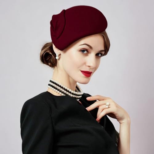 Image of Flower Womens Dress Fascinator Wool Felt Fedora French Pillbox Hat Party Wedding Teardrop Beret
