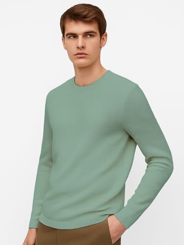 Image of Nobero Ottoman Texture Full Sleeve T-Shirt for Men | 240 GSM Regular fit Tshirt for Men | Casual Wear